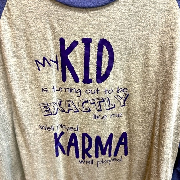 Funny Gray and Blue Graphic Three Quarter Sleeve Raglan Baseball Tee - Picture 3 of 7